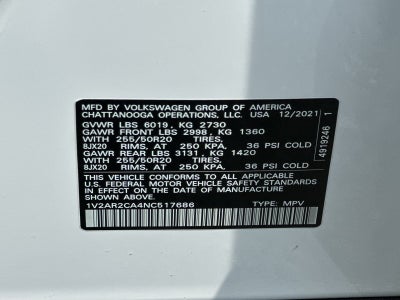 2022 Volkswagen Atlas 3.6L V6 SEL R-Line