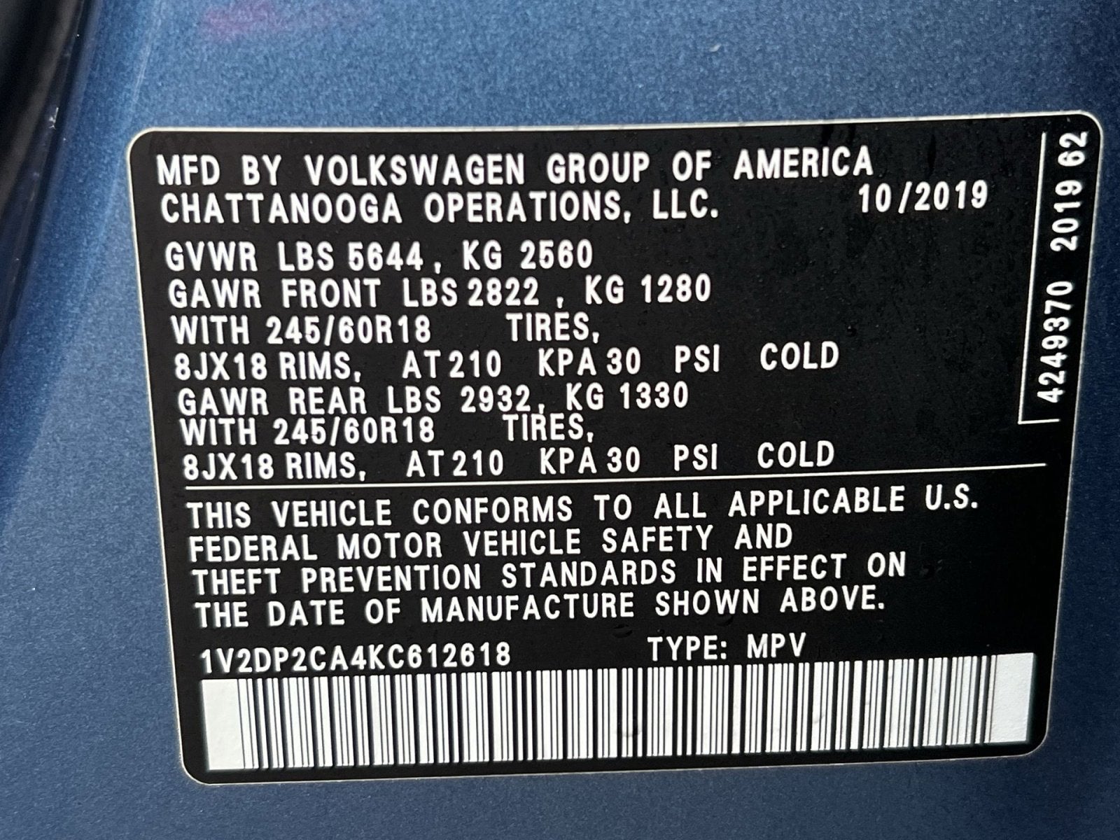 2019 Volkswagen Atlas 2.0T SE